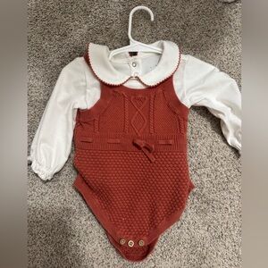 Cotton Rust Knit Baby Romper with White Collar 3-6